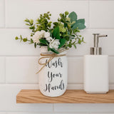 Wash Your Hands Mason Jar, Hand Painted and Distressed Mason Jar Decor, Pint 16 oz. Regular Mouth, Artificial Flower Arrangement for Bathroom, Rustic Farmhouse Bathroom Decor for Shelf Viva's Flower Shop