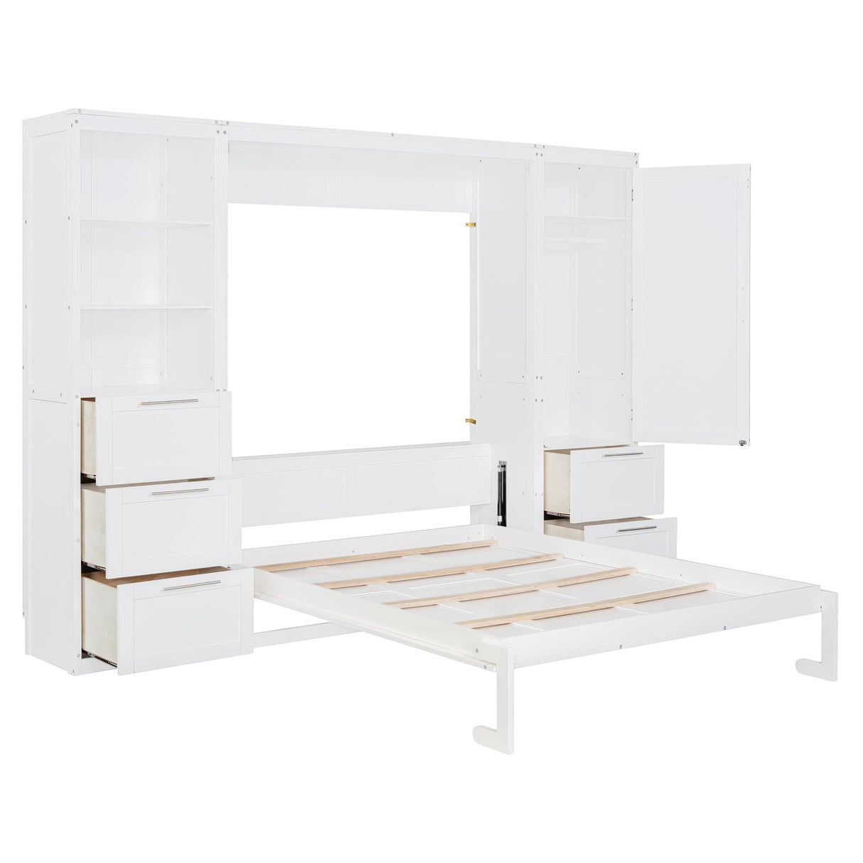Harper & Bright Designs Queen Size Murphy Bed with Closet, Wall Bed with Drawers and Shelves, White Harper & Bright Designs