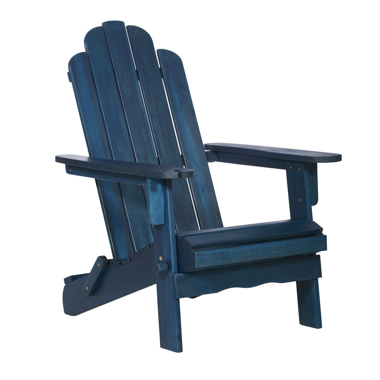 Walker Edison Sully Classic Solid Acacia Wood Outdoor Folding Adirondack Chair, 38 Inch, Navy Blue Wash Walker Edison