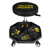 YELLOW JACKET Rolling Garage Seat Adjustable Pneumatic Shop Creeper Seat 300Lbs Mechanic Stool with Wheels and Removable Tool Tray Storage Workshop Chair for Auto Repair YELLOW JACKET