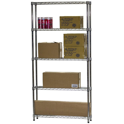 Shelving Inc. 8" d x 36" w x 84" h Chrome Wire Shelving with 5 Tier Shelves, Weight Capacity 800lbs Per Shelf