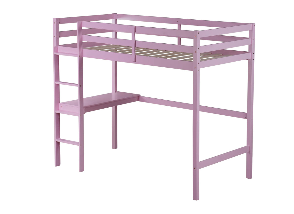 Bellemave Twin Loft Bed with Desk,Loft Bed for Kids, Boys, Girls,Wooden Loft Bed Frame,Built in Desk and Ladder, Pink（Rubber Wood） Bellemave