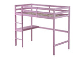 Bellemave Twin Loft Bed with Desk,Loft Bed for Kids, Boys, Girls,Wooden Loft Bed Frame,Built in Desk and Ladder, Pink（Rubber Wood） Bellemave