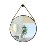 POZINO Round Mirror, Rope Hanging Mirror, 15 Inch Farmhouse Circle Wall Mirror for Bathroom Bedroom Living Room Entryway Home Decor, Grey POZINO