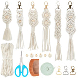 INFUNLY 6PCS Boho White Macrame Keychain Kit Adult DIY Keychain Making Kit Wood Beaded Keychains with Tassel Key Ring for Women for Key Handbags Backpacks Instructions Include INFUNLY