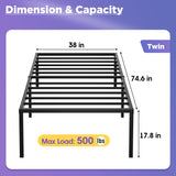PayLessHere 18 Inch High Metal Platform Bed Frame with Maximum Storage Space Under The Heavy Duty Bed Frame No Box Spring Needed Noise-Free Easy Assembly (Twin) PayLessHere