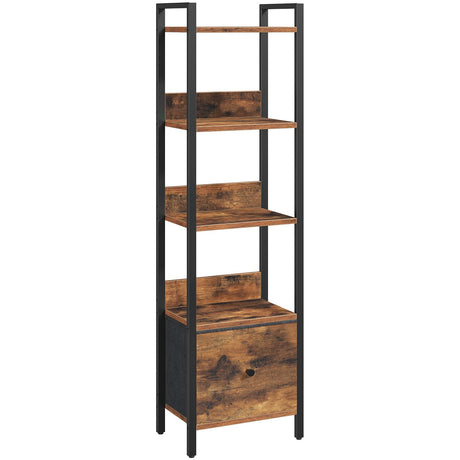 MAHANCRIS Bookshelf, 5-Tier Bookcase with Drawer, Small Book Shelf for Small Space, Storage Shelf Organizer, for Living Room, Bedroom, Study, Kitchen, Rustic Brown and Black BKHR55101 MAHANCRIS