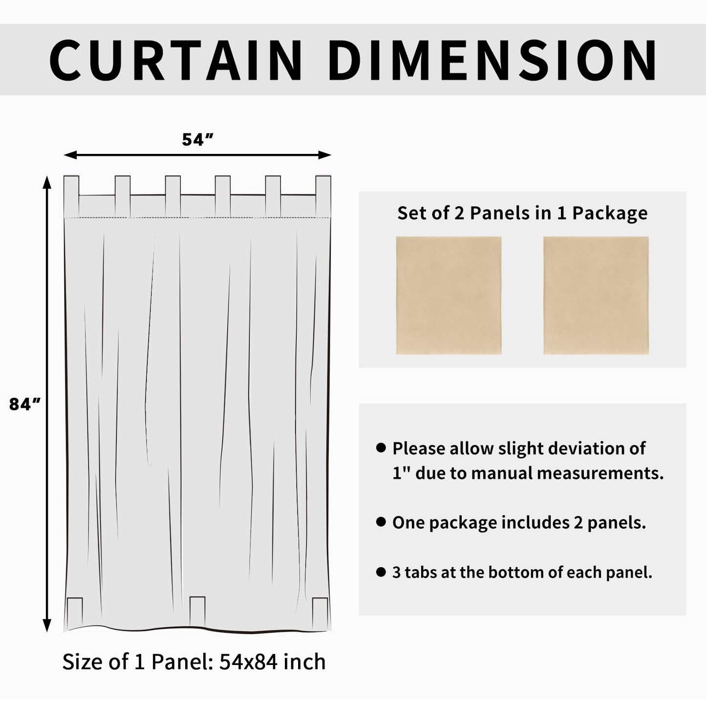 Easy-Going Outdoor Patio Curtains Detachable Tab Top Windproof Weatherproof Curtain for Cabana, Porch, Pergola and Gazebo, Tab Bottom Drape, 2 Panels, 54W x 84L inch, Beige