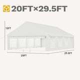 DWVO 20x30FT Heavy Duty Party PVC White Tent Wedding Event Shelters Upgraded Galvanized Ripple Canopy with Large Roof Removable Sidewalls & 3 Storage Bags 600D Oxford Commercial DWVO