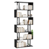 Gadroad 6 Tier Geometric Bookcase, Black Book Shelves, Modern Corner Bookcase Storage Shelf Wood for Bedroom, Living Room, Home Office, Black Gadroad