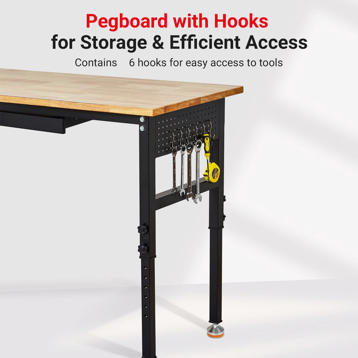 60" Adjustable Workbench with Drawer & Power Outlet,2200 Lbs Load Capacity Capacity Work Table,Heavy Duty Work Bench,Sturdy Steel Frame with Rubber Wood Table Top,for Garage,Office,Home TROPOW