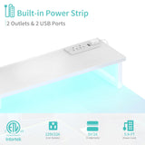 Lufeiya White Desk with Storage Shelves - 47 inch Home Office Gaming Desk with Monitor Stand, Computer Desk with LED Lights and Power Outlets, White Lufeiya