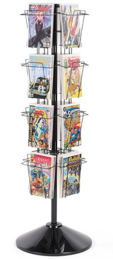 Displays2go 59" Tall Metal Wire Rotating Magazine Rack with 16 Pocket and Sign Holder - Black (WSFM416PB) Displays2go