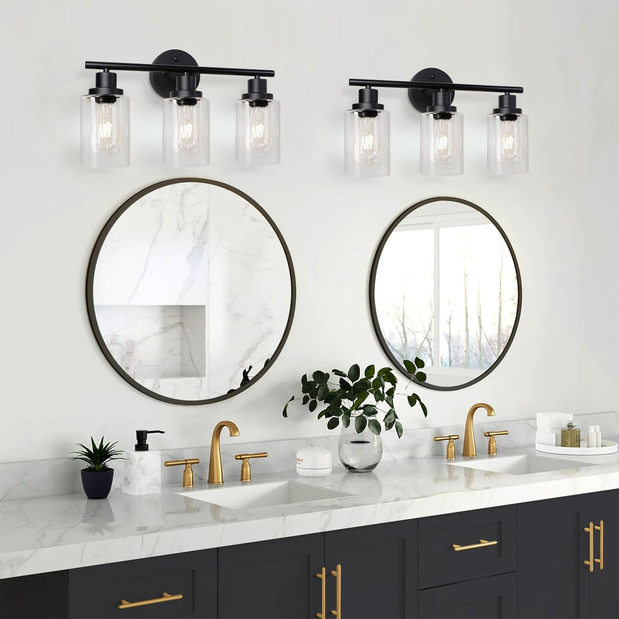 Unicozin Modern Bathroom Light Fixtures, 3 Light Vanity Lights, Black Wall Lamp with Clear Glass for Bathroom, Mirror, Living Room, Bedroom, Hallway, E26 Base Unicozin