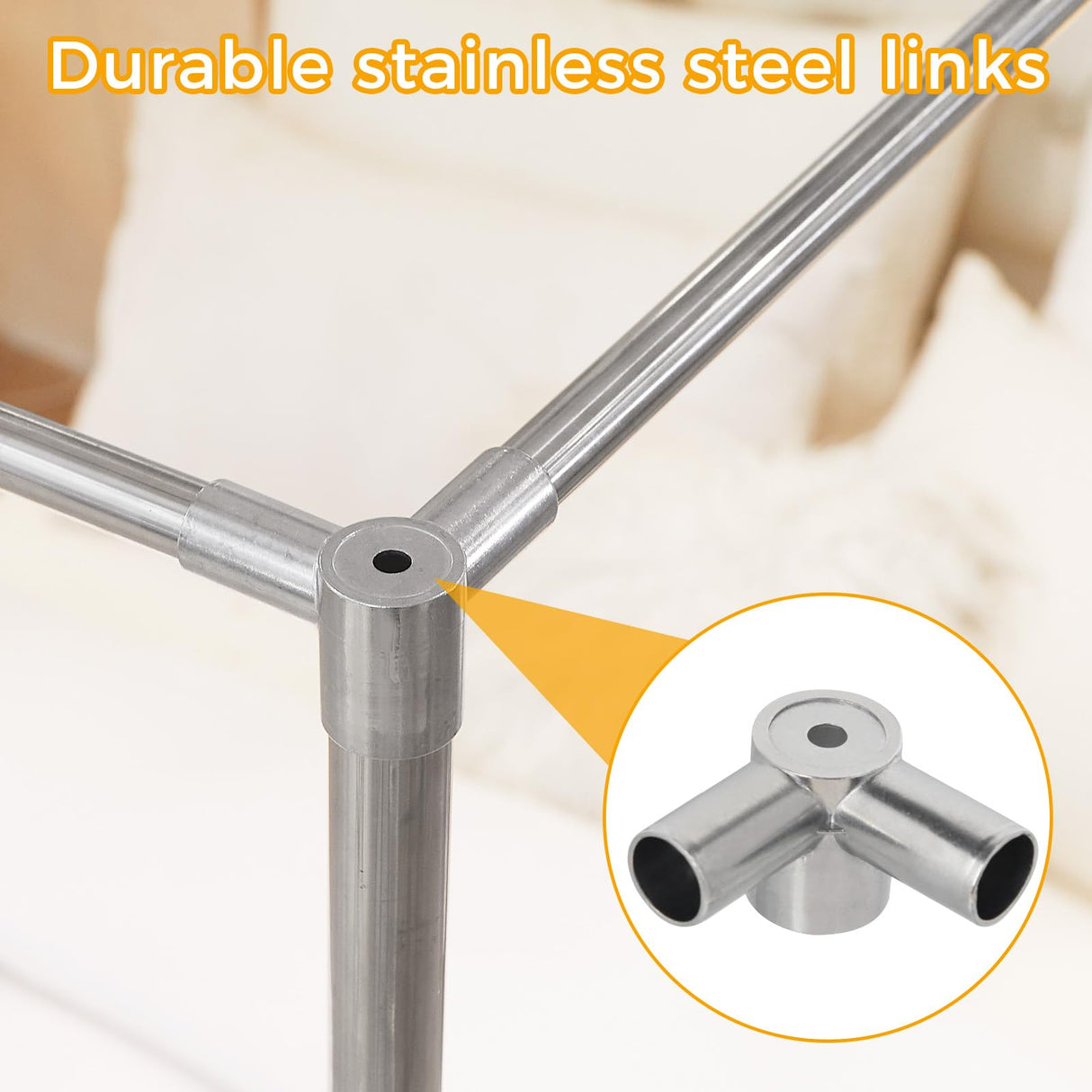 SEAYNFESH Stainless Steel Canopy Bed Frame Metal Frame with 4 Corners Design Sturdy Bed Canopy Frame for Wood Bed, Queen Size SEAYNFESH