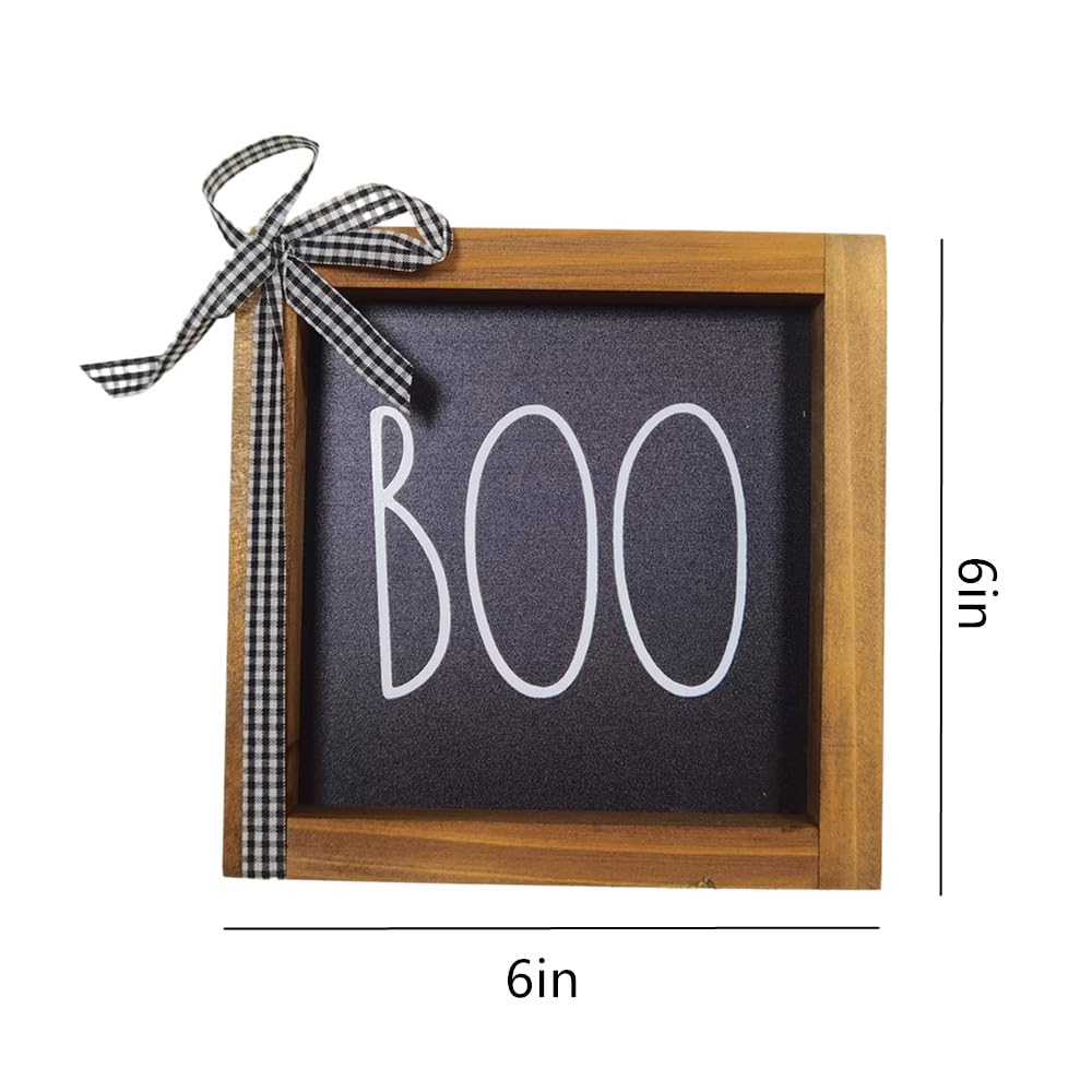 skyjoohy Boo Sign, Halloween Wooden Signs Boo Table Decorations Halloween Home Decor Indoor Tiered Tray Decor Bathroom Farmhouse Desk Decor Inside Decorative Signage (Hallowween-BOO) - WoodArtSupply