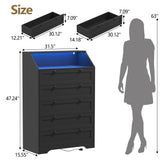 BORNOON 5 Drawer Tall Dresser with LED Lights & Charging Station, Modern Wood Chest of Drawers for Bedroom, Storage Dresser with Metal Handles & Anti-Tip Kit for Closet, Living Room, Entryway BORNOON