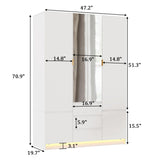 PAKASEPT 4 Doors Armoire Wardrobe Closet with Led Light & Mirror, Bedroom Large Capacity Freestanding Armoire Wardrobe with Drawers, Storage Cabinet with Hanging Rod Storage Closet for Bedroom PAKASEPT