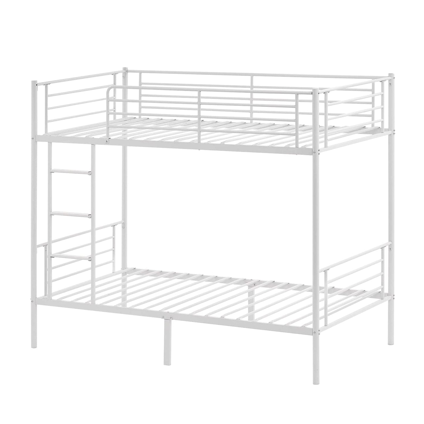 VINGLI Bunk Bed Twin Over Twin Bunk Bed for Kids/Adults with Stairs Flat Rungs, Metal Double Decks Bed, White