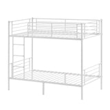 VINGLI Bunk Bed Twin Over Twin Bunk Bed for Kids/Adults with Stairs Flat Rungs, Metal Double Decks Bed, White VINGLI