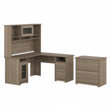 Bush Furniture Cabot 60W L Shaped Computer Desk with Hutch and Lateral File Cabinet in Ash Gray Bush Business Furniture