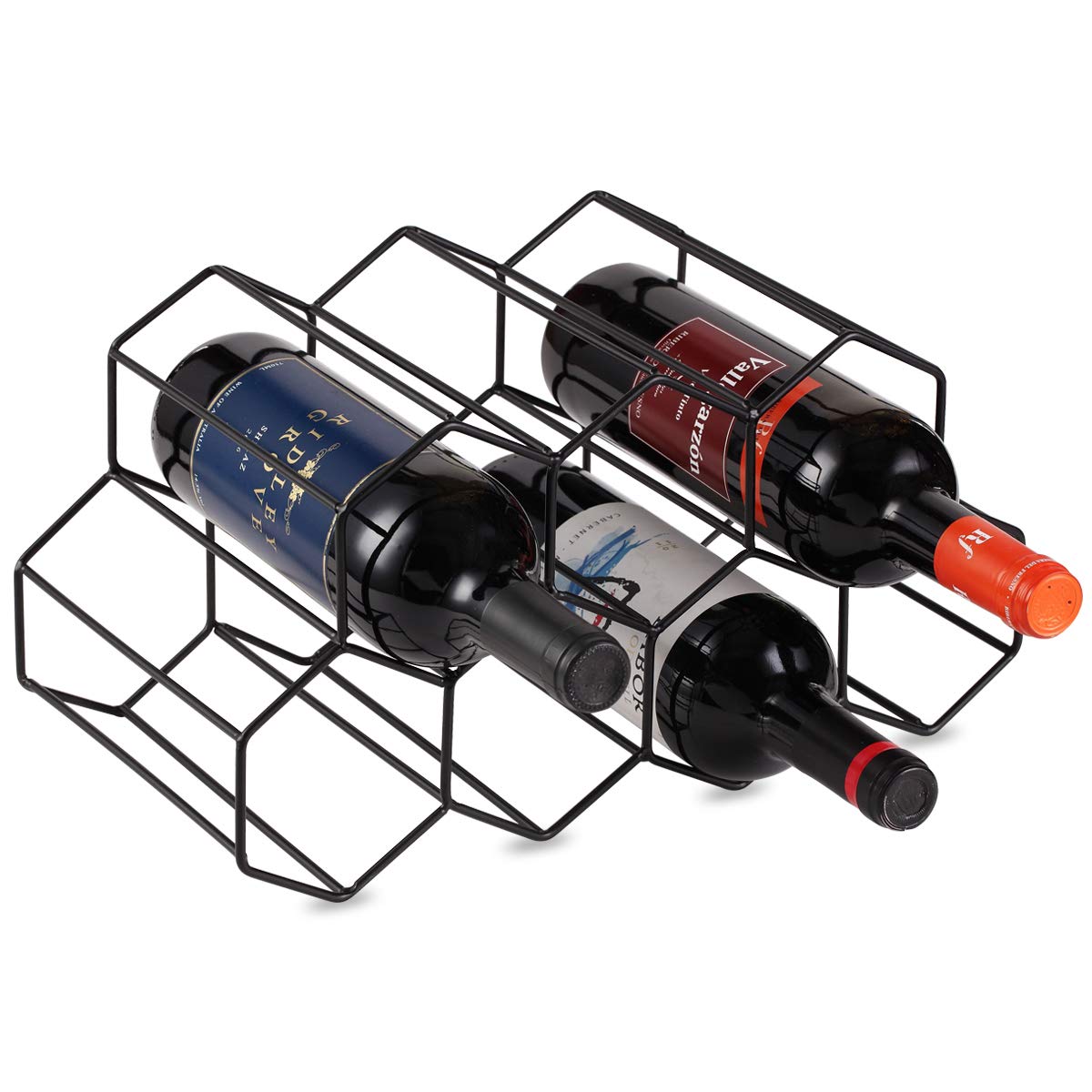 Buruis 9-Bottle Countertop Wine Rack, Honeycomb Standing Metal Wine Holder, Organizer, Red & White Wines Rack, Home Kitchen Bar Essentials (Black) Buruis