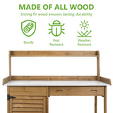 PetsCosset Garden Potting Benche Table Outdoor Wooden Work Station W/Metal Table top,Cabinet,Drawer,Large Bottom Shelf,Open Shelf Natural Wood-Brown-Brown PetsCosset