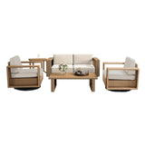 XTWEEX 6-Piece Outdoor Patio Furniture Set, Rocker Chairs and Sofa with Thick Cushions and Steel Frame and Wooden Board, PE Rattan Weaving Outdoor Conversation Set Brown/Light Gray Linen XTWEEX