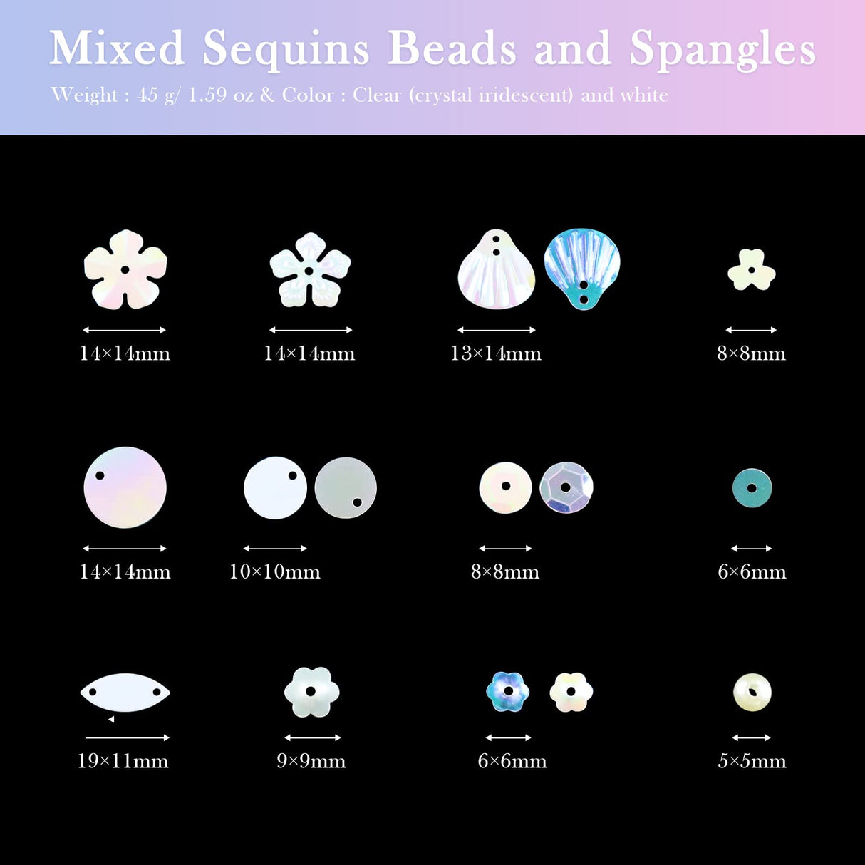 LEEFONE Mixed Clear White Sequins and Spangles Beads Craft Supplies, Crystal Iridescent Spangles and Pearl Beads, Variety Sequins Beads for Crafts, Sewing, DIY Art Crafts, Embroidery LEEFONE