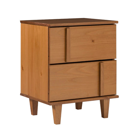 Walker Edison Sprague Contemporary Detailed Drawer Solid Wood Nightstand, 20 Inch, Caramel Walker Edison