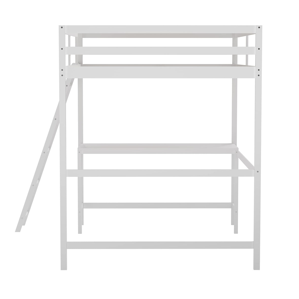 BizChair Full Size Loft Bed with Integrated Desk - White Wood Slats - Space-Saving Design for Kids and Teens BizChair
