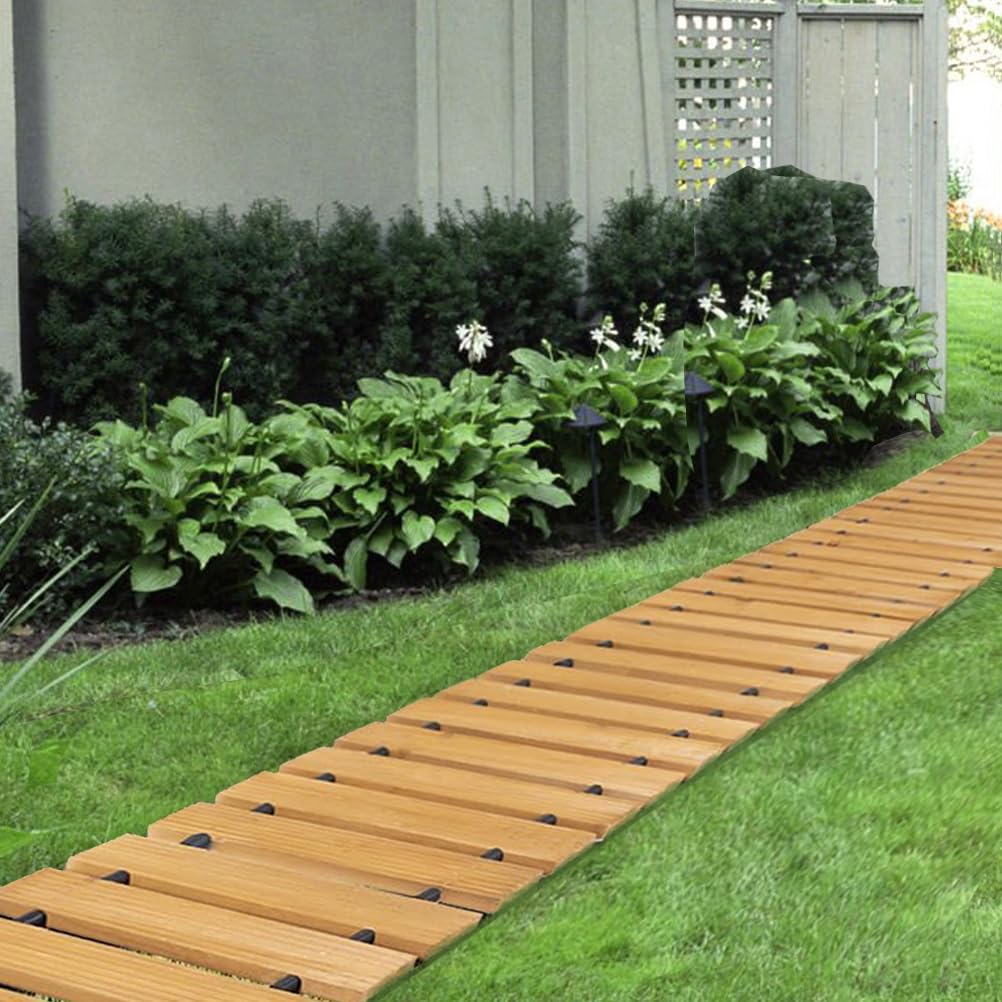 8' Wooden Garden Pathway, Straight Hardwood Outdoor Roll Out Walkway Lawn Boardwalk Wood Patio Path Decor for Beach Wood Flooring and Party Paths - WoodArtSupply