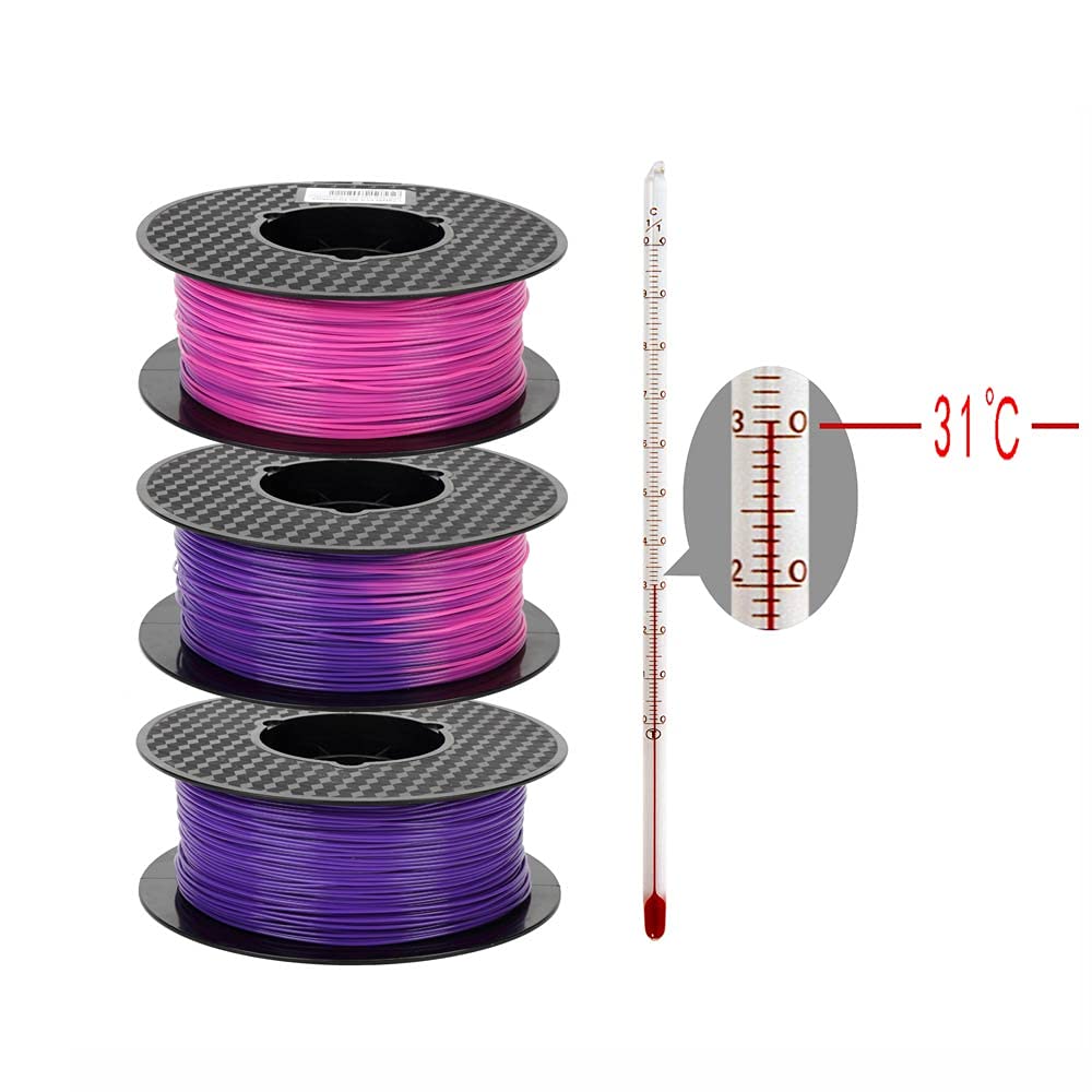CC3D Color Change PLA Filament Purple Blue to Pink PLA Filament 1.75 mm 1KG 3D Printer Filament 2.2LBS Spool Heat Temp Color Changing Filament with Temperature PLA CC3D