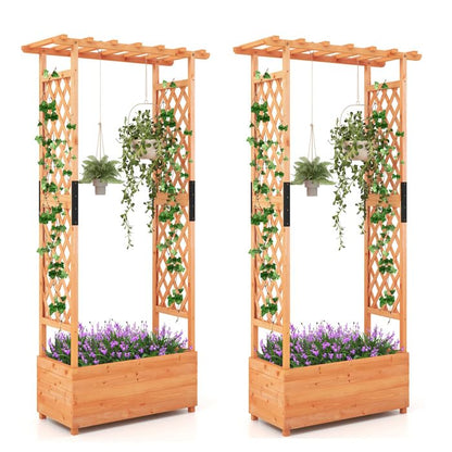 HAPPYGRILL 72" Raised Garden Bed with Trellis, 2 Pack Freestanding Wood Planter Box w/Hanging Roof & 2 Drainage Holes for Vine Climbing Plants Flowers, Outdoor Planter w/Trellis for Garden Pa - WoodArtSupply