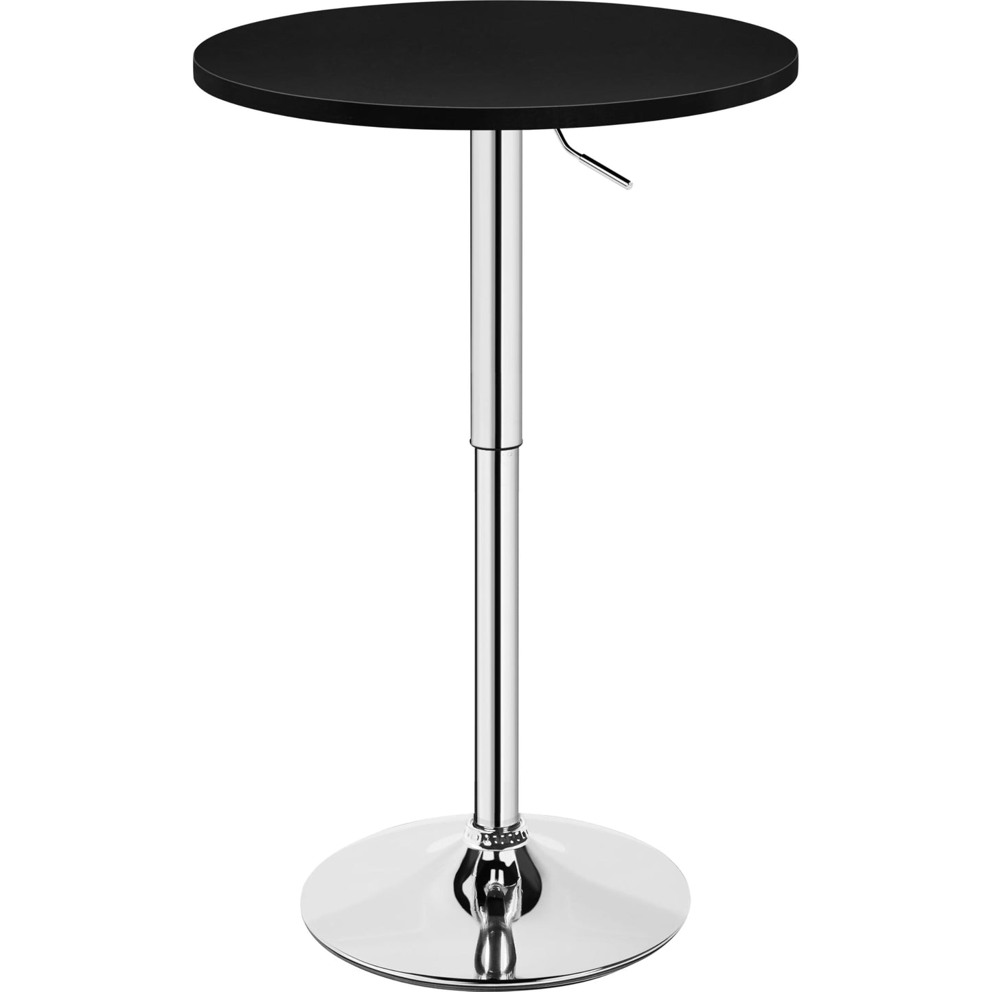 Yaheetech Round Bar Table, Adjustable Height and 360° Swivel Pub Tables, Cocktail Table with MDF Top, Silver Leg Base for Bar, Bistro, Café, Black