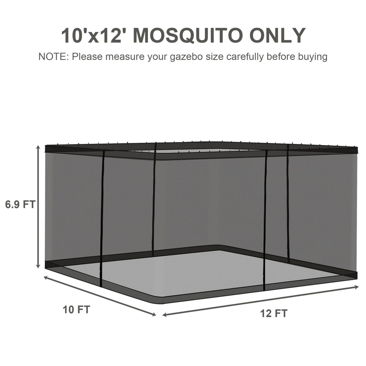 COWVIE Gazebo Replacement Netting Screen, 10' x 12' Universal Gazebo 4-Panel Mosquito Sidewalls with Double Zippers for Outdoor Patio (Only Netting) COWVIE