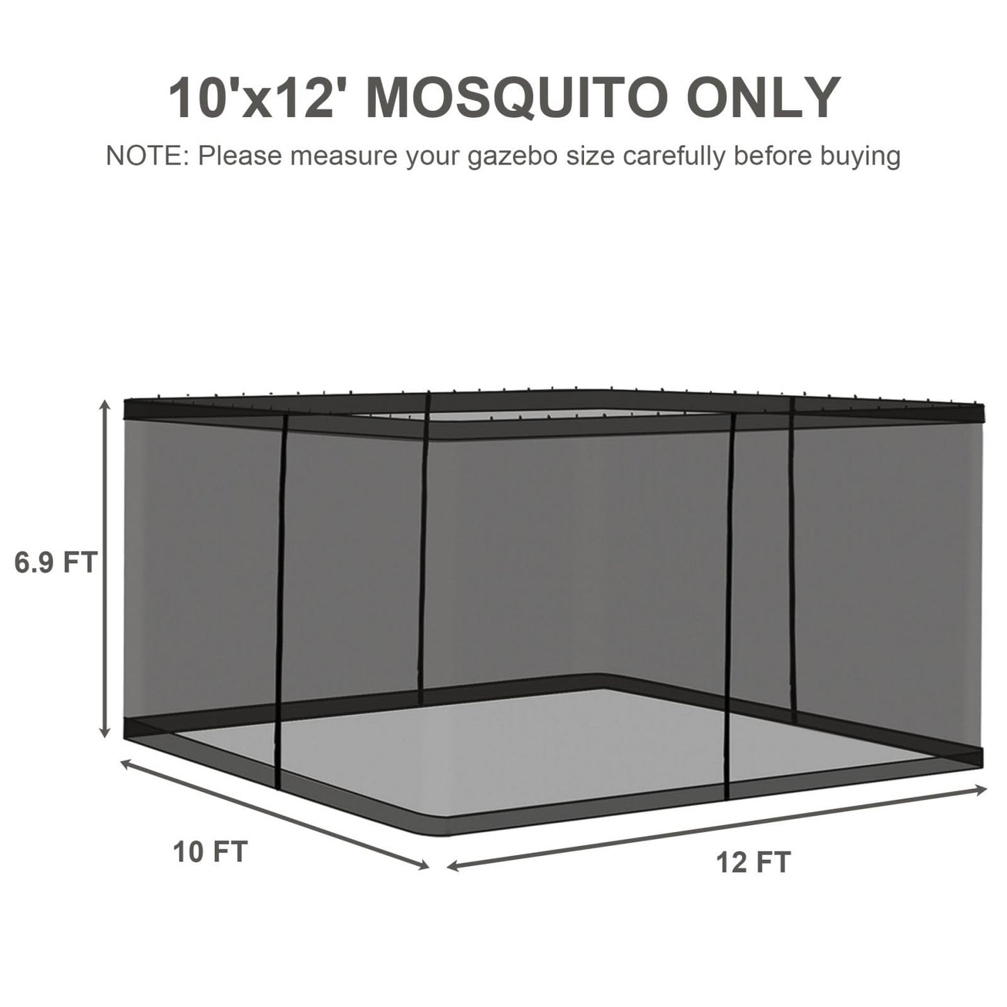 COWVIE Gazebo Replacement Netting Screen, 10' x 12' Universal Gazebo 4-Panel Mosquito Sidewalls with Double Zippers for Outdoor Patio (Only Netting)