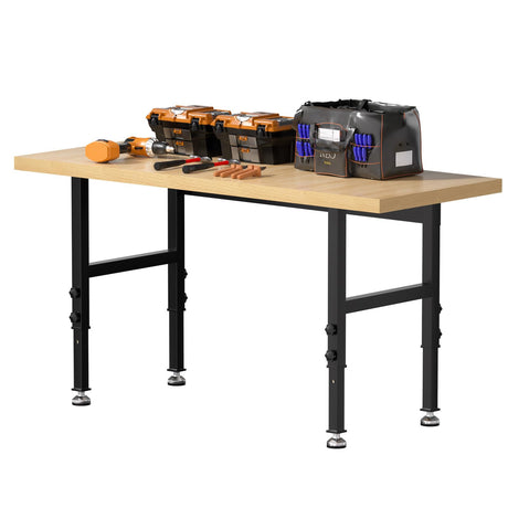 Granper 60" Heavy Duty Wood Work Bench, Work Table with Adjustable Leveling Feet, 2000 LBS Load Capacity, Portable Garage Workbench for Workshop, Office, Home Granper
