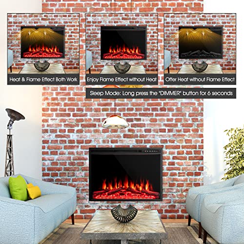 COSTWAY 37-Inch Electric Fireplace, Wall-Mounted and Recessed Fireplace Heater with 4 Flame and Log Colors, 5-Level Flame Speed and Brightness, Remote Control, 8H Timer, Overheat Protection, 1500W COSTWAY