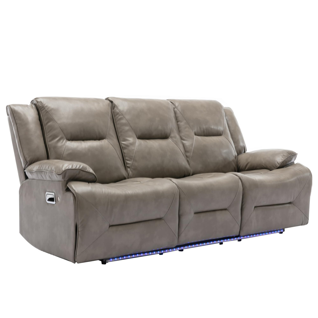 3 Seater Home Theater Recliner Manual Recliner Chair with a LED Light Strip Two Built-in Cup Holders for Living Room,Bedroom, Grey Merax