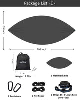 Sunyear Hammock Camping with Rain Fly Tarp and Net, Portable Camping Hammock Double Tree Hammock Outdoor Indoor Backpacking Travel & Survival, 2 Tree Straps,100% Waterproof Black Bundle Sunyear