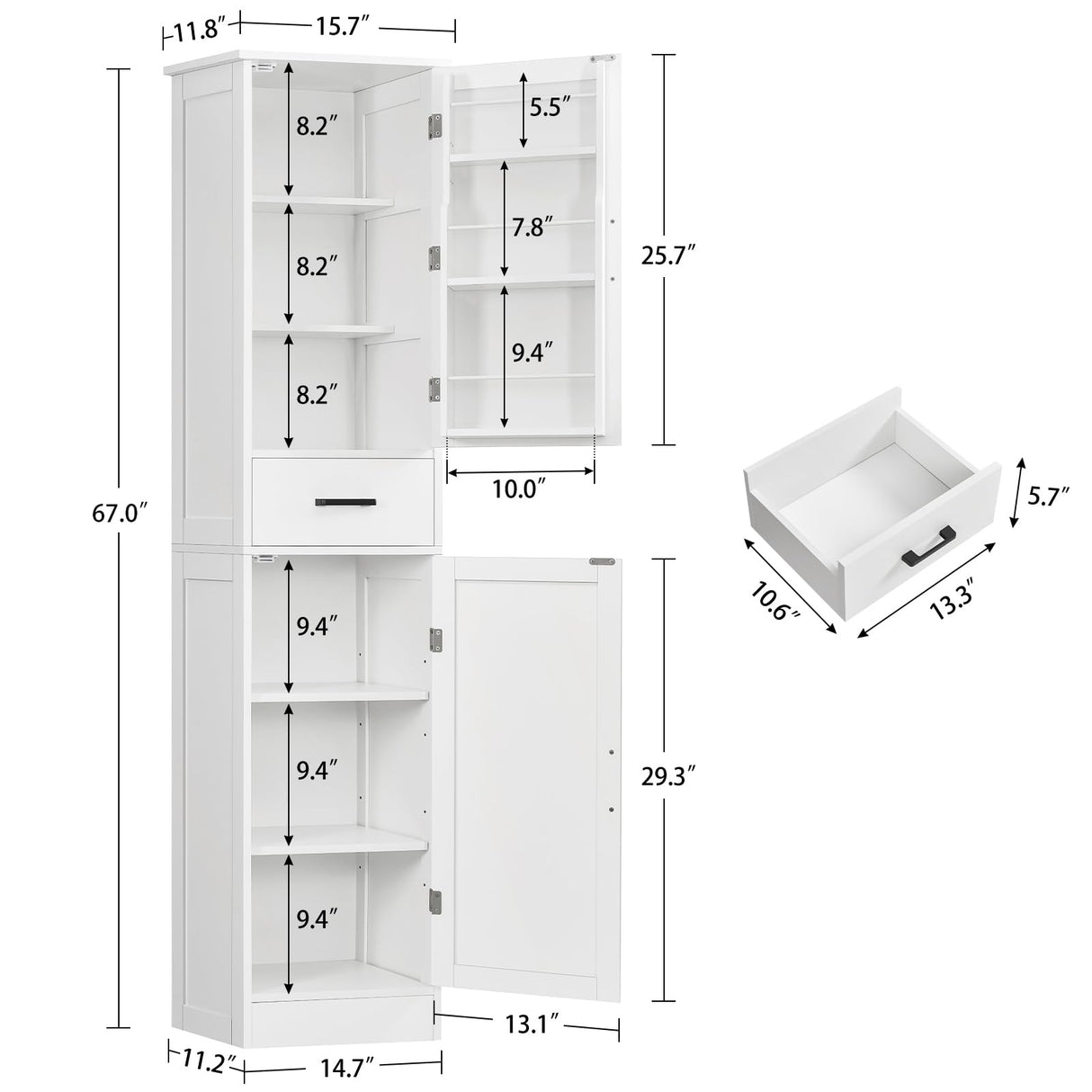 TEENFON Tall Storage Cabinet with 3 Door Shelves & 1 Drawer, Narrow Kitchen Pantry Cabinet for Living Room, Bathroom, Entryway, White TEENFON