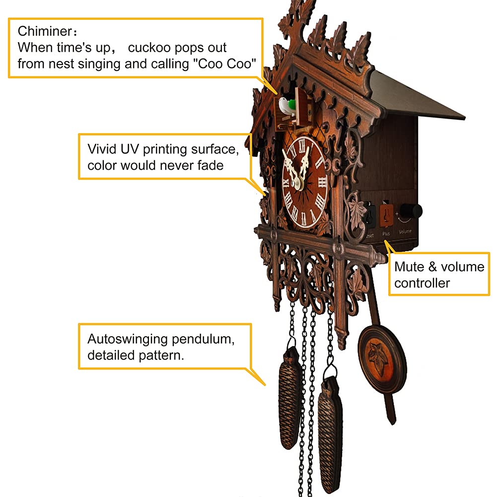 JoonieHouse Traditional Black Forest Cuckoo Clock, Newly Wood Coo Coo Clock Decorative Wall Clock with Pendulum and Chiming Function - Perfect Wall Clocks for Home Livingroom Decor JOONIEHOUSE