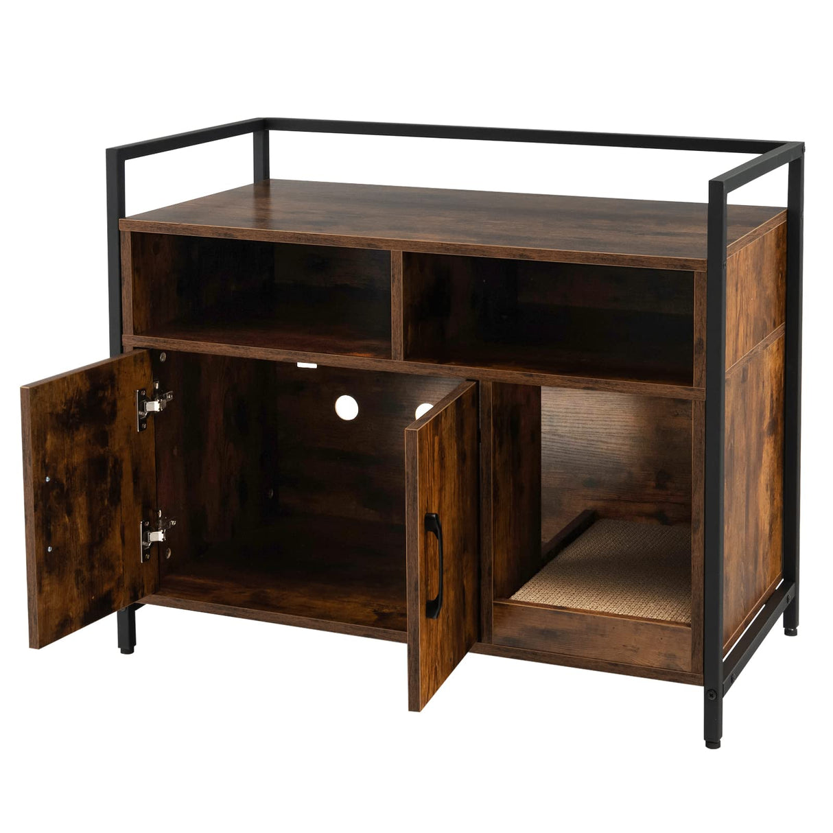 Giantex Cat Litter Box Enclosure - Cat Washroom Hidden Furniture with Front Entry, Cat Scratcher, 2-Door Storage Cabinet, 2 Compartments, Air Vents, Metal Frame, Wooden Pet Crate House (Rustic Brown) Giantex