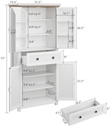 Memobarco 72" Kitchen Pantry Cabinet,Tall Storage Cabinet with 4 Doors Shelves,2 Cabinets,Drawer,Adjustable Shelves,Freestanding Cupboard for Kitchen,Dining Room,Living Room,Laundry,White+Gray Memobarco