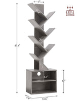 SUNMORY 6 Tier Tree Bookshelf, Tall Bookcase with Storage Cabinet, Modern Narrow Bookshelves Organizer, Floor Standing Book Shelf for Bedroom/Living Room/Home Office/Corner, Grey SUNMORY