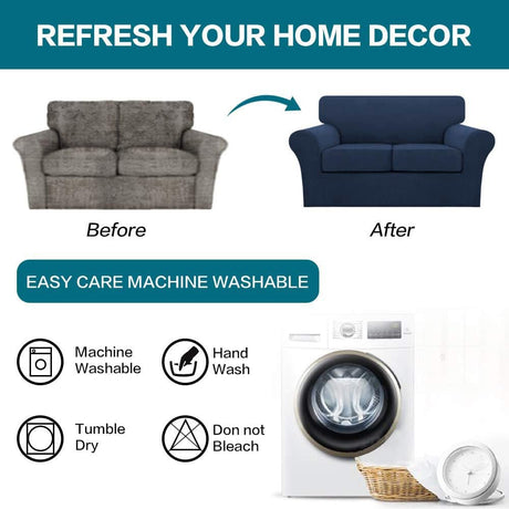Turquoize 3 Piece Sofa Covers for 2 Cushion Couch Sofa Slipcover Soft Couch Cover for Dogs-Washable Sofa Furniture Covers with 2 Individual Cushion Covers, Thick Jacquard Fabric (Loveseat, Navy) Turquoize