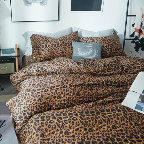 Leopard Print Comforter Set Full Size Animal Cheetah Printed Comforter Set 3 Pieces Fluffy Soft Microfiber Brown/Black Floral Bedding Set Farmhouse Boho Bed Comforter with 2 Pillowcases for All Season LifeTB