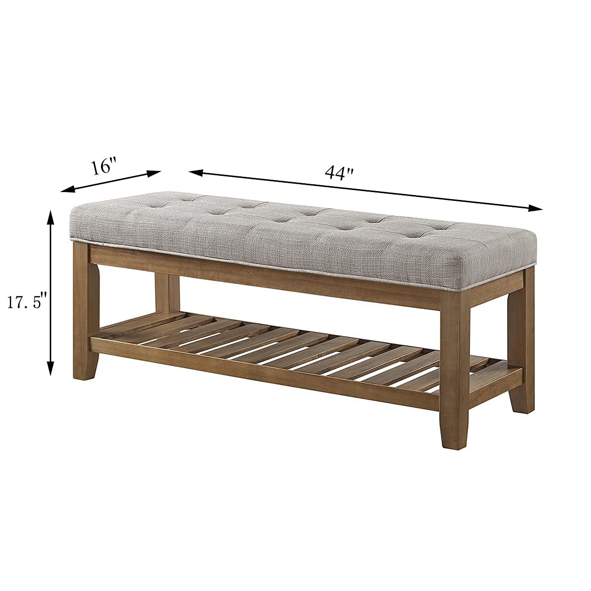 24KF Large Rectangular Upholstered Tufted Linen Fabric Ottoman Bench, Padded Bench with Solid Wood Shelf-Linen 24KF