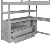 SOFTSEA Grey Full-Size Loft Bed with Integrated Desk and Storage Solutions SOFTSEA